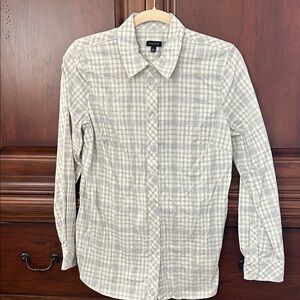 Talbots Light Gray and White Plaid Button Down Shirt/Small